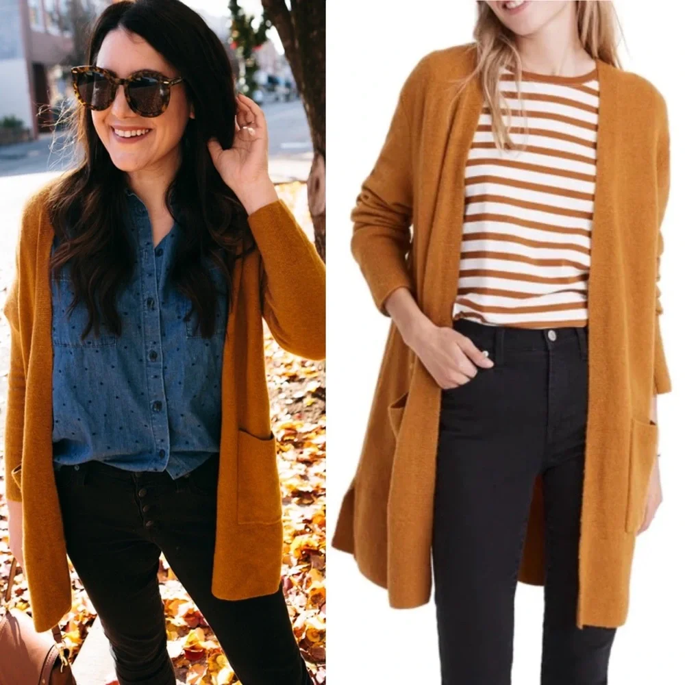 Madewell Kent Cardigan Coziest Yarn Alpaca Wool Blend Mustard Yellow Small